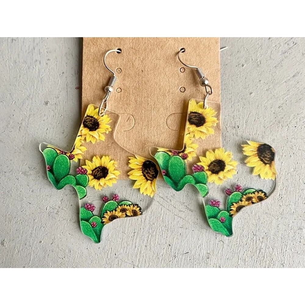 Texas Sunflower Earrings Let Freedom Ring 4th of July school spirit
